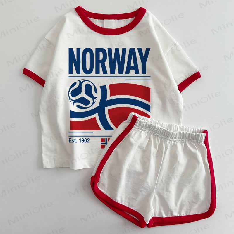 NORWAY Baby Football Print White&Red T-shirt and Shorts 2-Piece Set - White&Red - 3-5T - image 1
