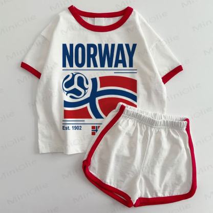 NORWAY Baby Football Print White&Red T-shirt and Shorts 2-Piece Set - White&Red - 3-5T - image 1