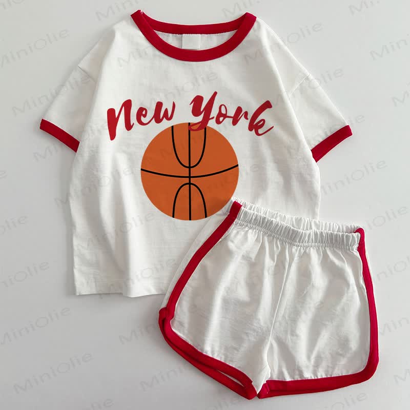 NEW YORK Baby Basketball Print White&Red T-shirt and Shorts 2-Piece Set - White&Red - 3-5T - image 1