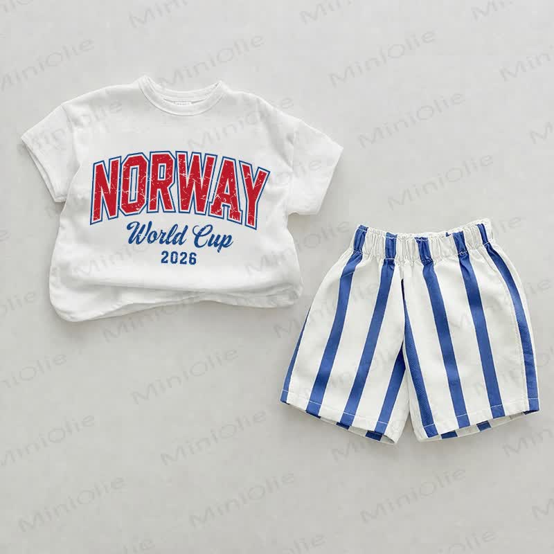 NORWAY WORLD CUP 2026 Baby Blue Vertical Striped 2-piece Shorts Set - White&Blue - 2-3T - image 1