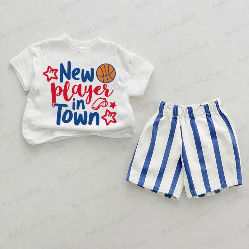 NEW PLAYER IN TOWN Baby Blue Vertical Striped 2-piece Shorts Set - White&Blue - 2-3T - image 1