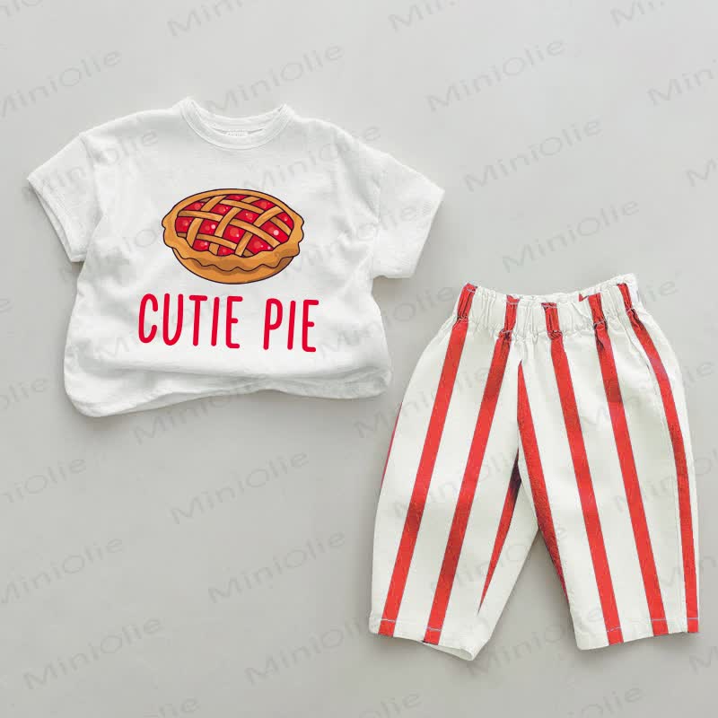CUTIE PIE Baby Pie Print Red Striped 2-piece Set - White&Red - 4-5T - image 1