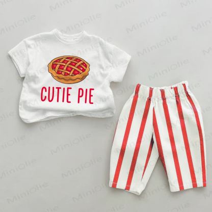 CUTIE PIE Baby Pie Print Red Striped 2-piece Set - White&Red - 4-5T - image 1