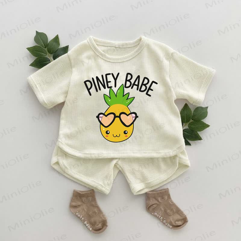 PINEY BABE Baby Pineapple Print Waffle 2-piece Set - Apricot - 2-3T - image 1