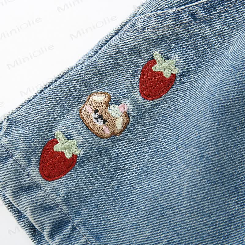 Toddler Girls Light Blue Strawberry Embroidered Denim Shorts - image 2