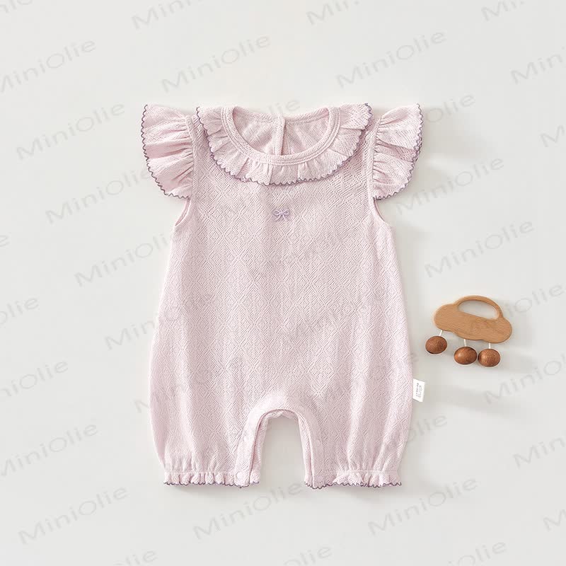 Baby Girls Ruffle Collar Knit Romper - Purple - 18-24M - image 2