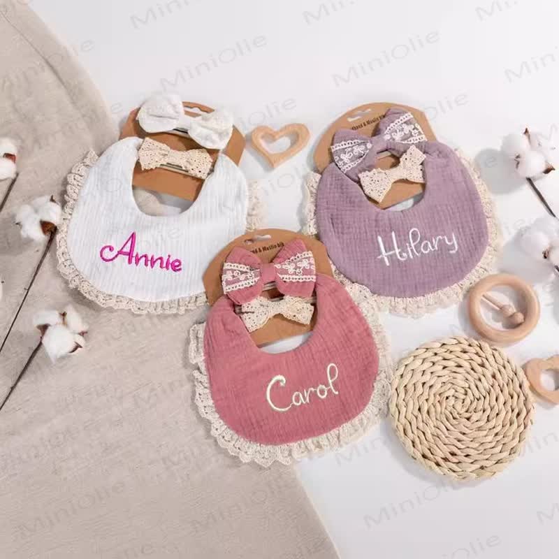 Personalized Baby Name Lace Bib and Headband 3pcs Set - image 1
