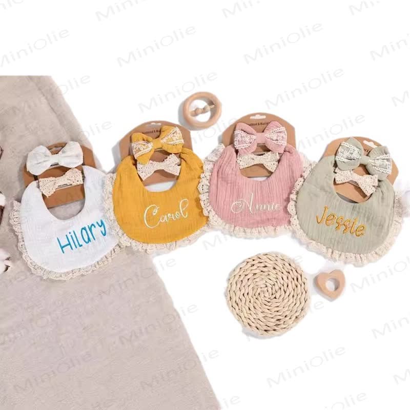Personalized Baby Name Lace Bib and Headband 3pcs Set - image 2