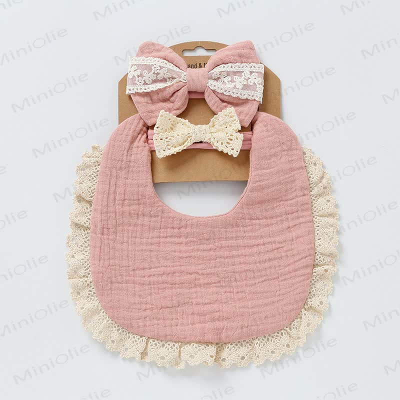 Personalized Baby Name Lace Bib and Headband 3pcs Set - Pink - 25cm - image 4
