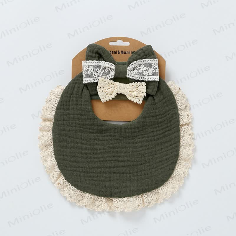 Personalized Baby Name Lace Bib and Headband 3pcs Set - Dark Green - 25cm - image 6