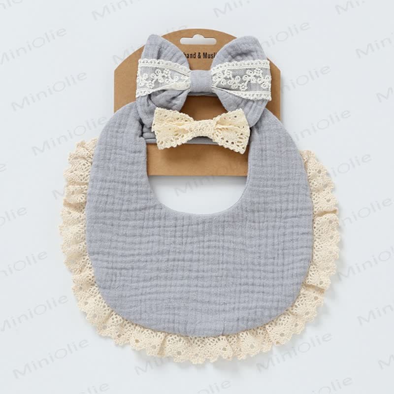 Personalized Baby Name Lace Bib and Headband 3pcs Set - Blue - 25cm - image 7