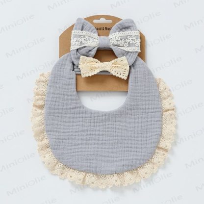 Personalized Baby Name Lace Bib and Headband 3pcs Set - Blue - 25cm - image 7