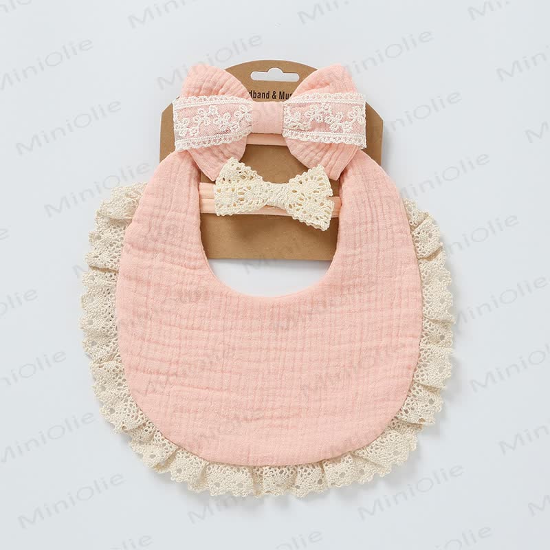 Personalized Baby Name Lace Bib and Headband 3pcs Set - Light Pink - 25cm - image 10