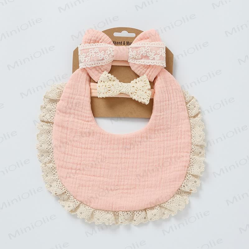 Personalized Baby Name Lace Bib and Headband 3pcs Set - Light Pink - 25cm - image 10