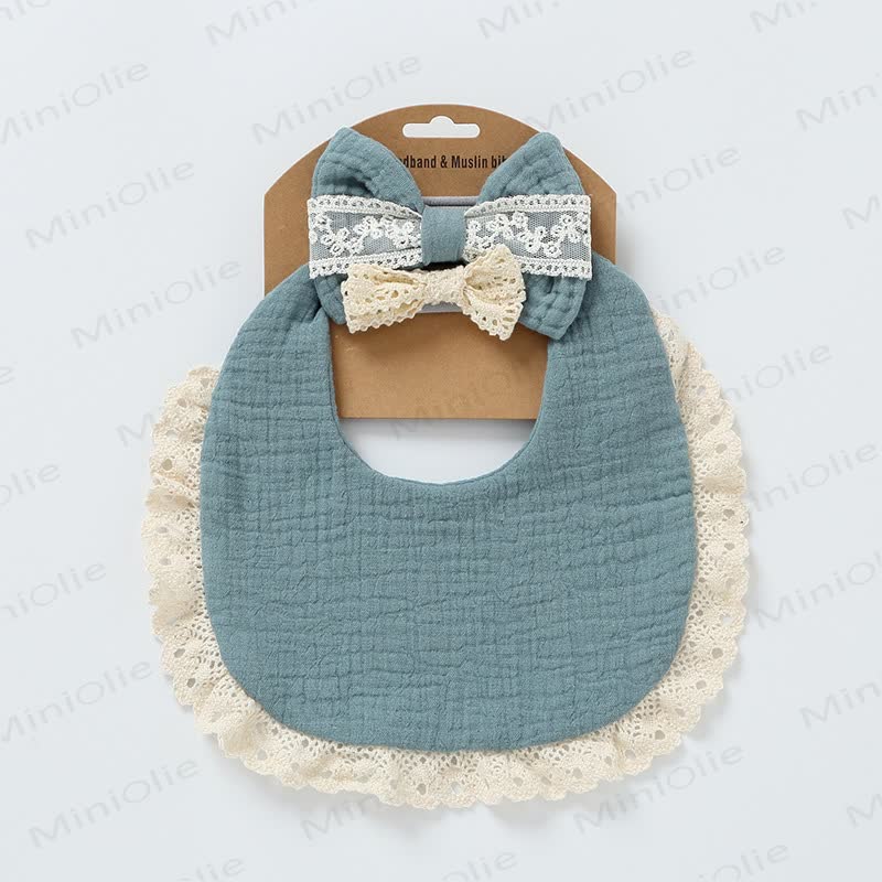 Personalized Baby Name Lace Bib and Headband 3pcs Set - Dark Blue - 25cm - image 12