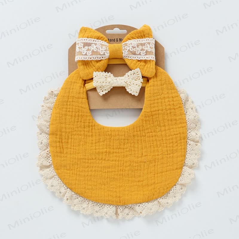 Personalized Baby Name Lace Bib and Headband 3pcs Set - Yellow - 25cm - image 11