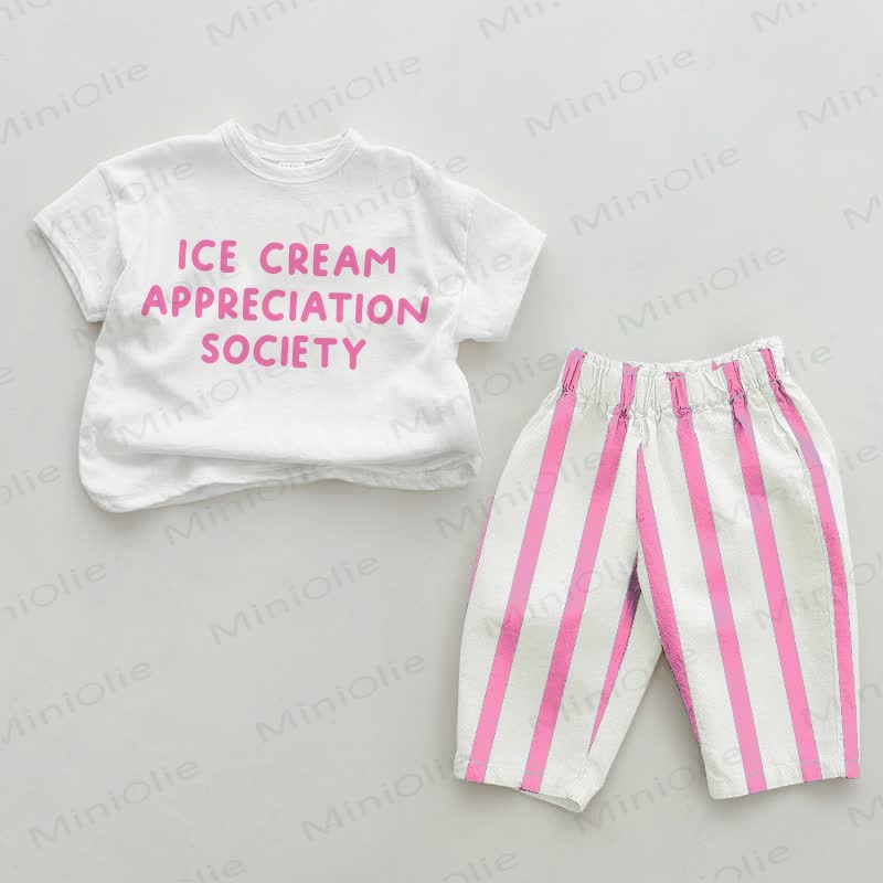 ICE CREAM APPRECIATION SOCIETY Baby Girls Pink Vertical Striped 2-piece Set - White&Pink - 2-3T - image 1