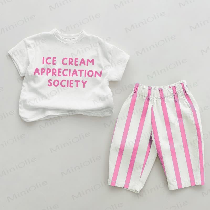 ICE CREAM APPRECIATION SOCIETY Baby Girls Pink Vertical Striped 2-piece Set - White&Pink - 2-3T - image 1