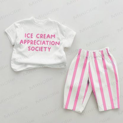 ICE CREAM APPRECIATION SOCIETY Baby Girls Pink Vertical Striped 2-piece Set - White&Pink - 2-3T - image 1