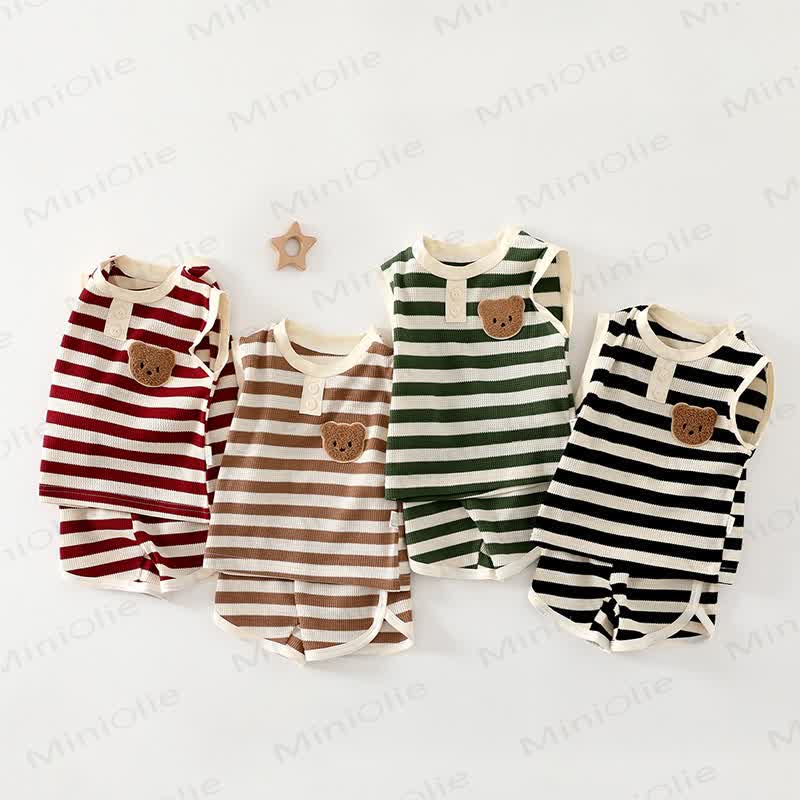 Baby Soft Knit Bear Striped Tank Top and Shorts 2-piece Set - image 1
