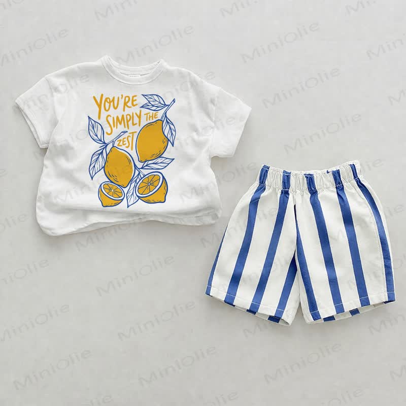 YOU'RE SIMPLY THE ZEST Baby Lemon Tee and Striped Shorts 2-piece Set - White&Blue - 2-3T - image 1