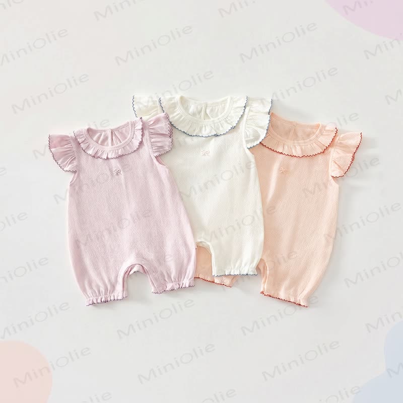 Baby Girls Ruffle Collar Knit Romper - image 1
