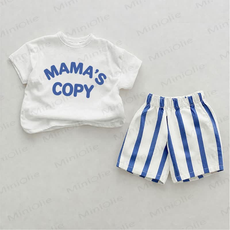 MAMA'S COPY Baby Blue Vertical Striped 2-piece Shorts Set - White&Blue - 2-3T - image 1