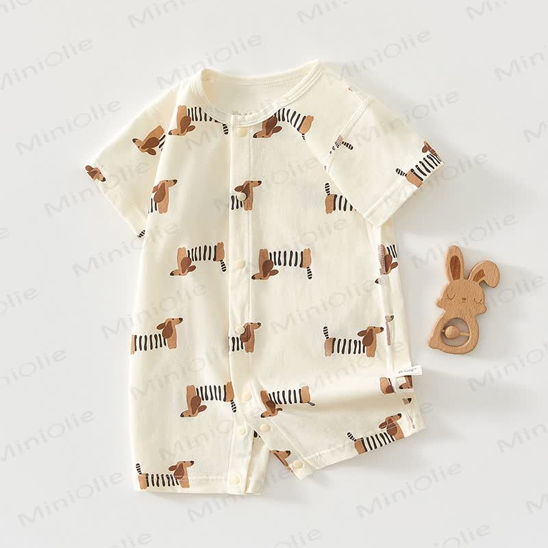 Baby Soft Cotton Animal Print Short Sleeves Romper - Beige - 18-24M - image 2