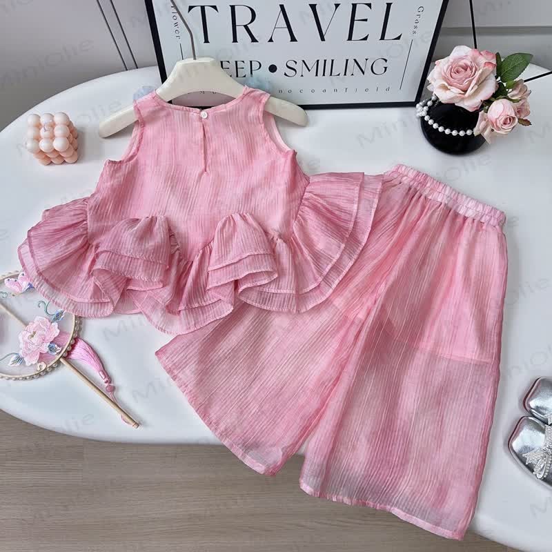 Toddler Girl Pink Floral Peplum Top and Pants 2-piece Set - image 2