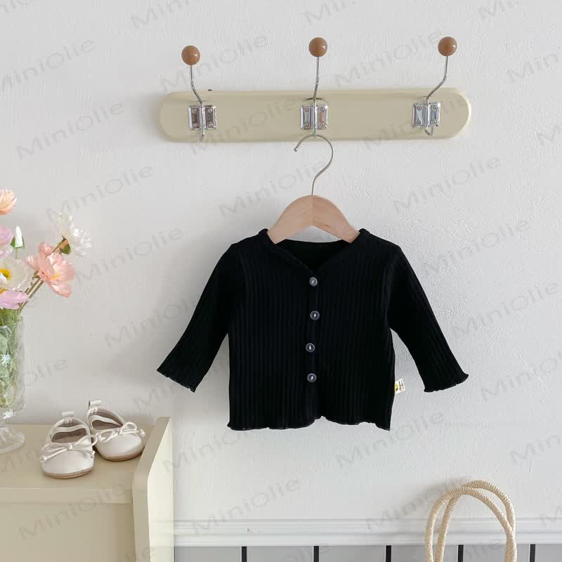 Baby Toddler Girl Solid Color Button Front Cardigan - Black - 3-4T - image 2
