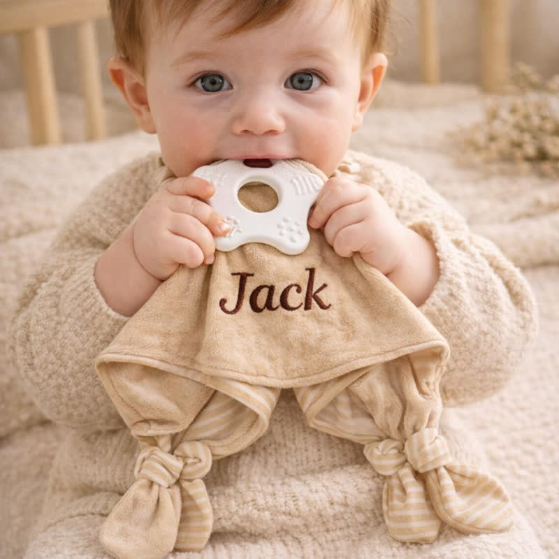 Personalized Baby Name Animal Security Blanket with Teether - image 1