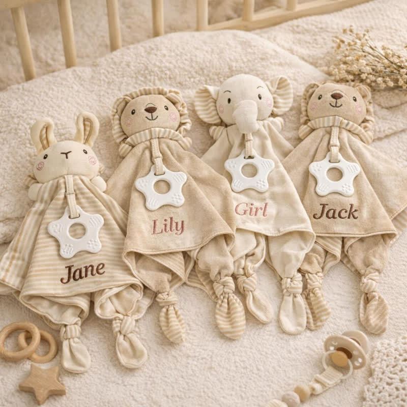 Personalized Baby Name Animal Security Blanket with Teether - image 4