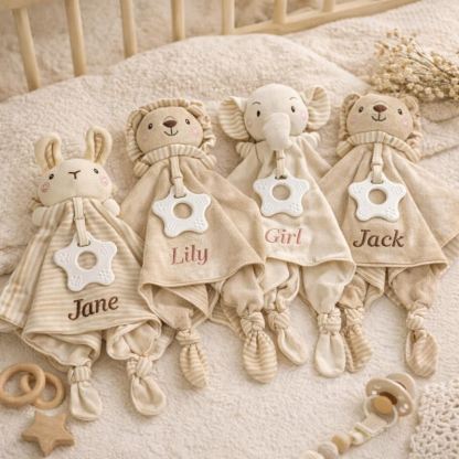 Personalized Baby Name Animal Security Blanket with Teether - image 4