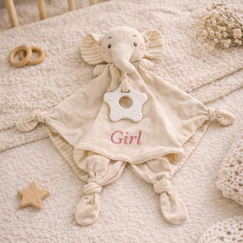 Personalized Baby Name Animal Security Blanket with Teether - image 5