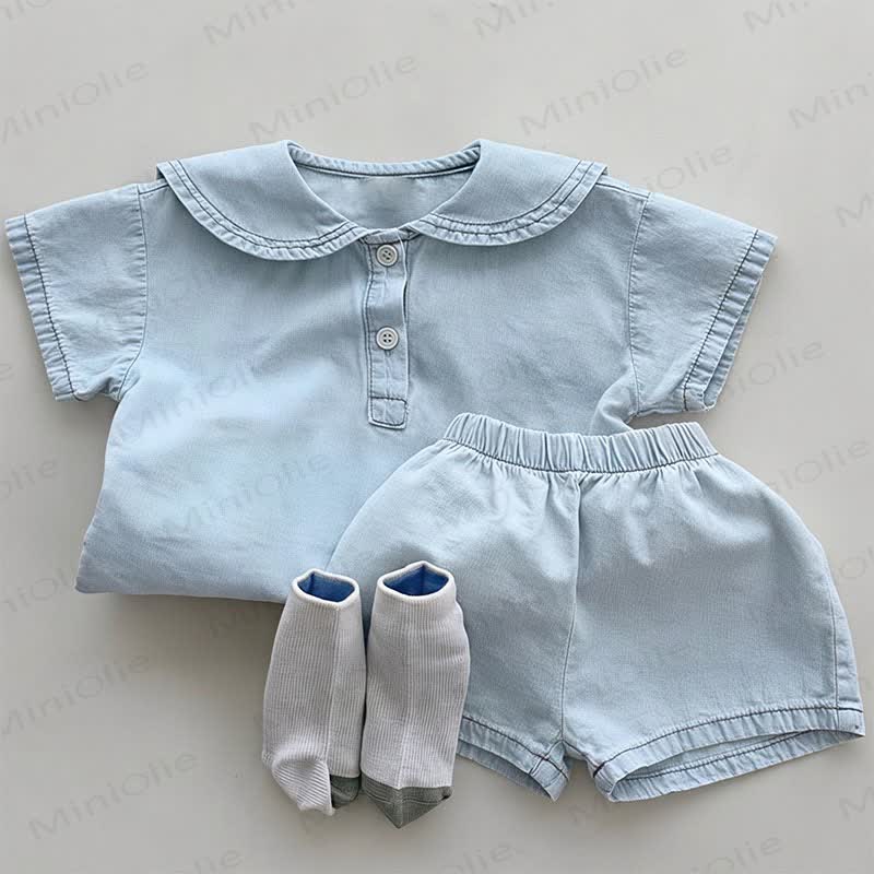 Baby Toddler Peter Pan Collar 2-piece Set - Blue - 4-5T - image 2