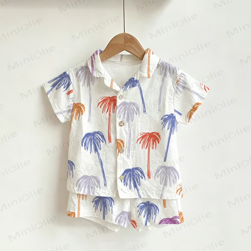 Toddler Boys White Coconut Tree Shirt and Shorts 2-piece Set - White - 3-5T - image 1