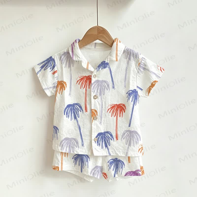 Toddler Boys White Coconut Tree Shirt and Shorts 2-piece Set - White - 3-5T - image 1