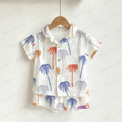 Toddler Boys White Coconut Tree Shirt and Shorts 2-piece Set - White - 3-5T - image 1