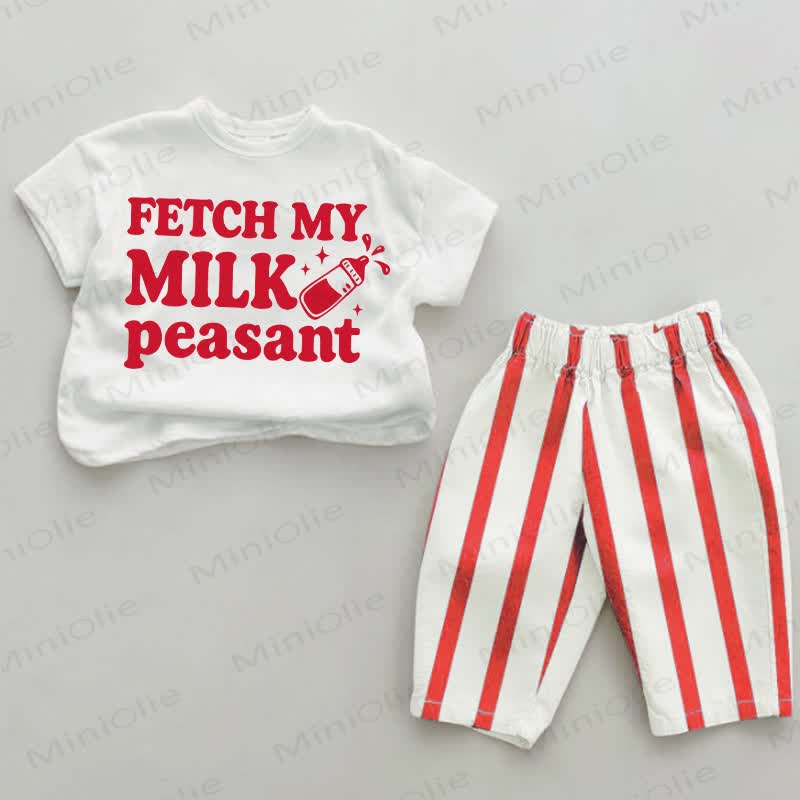 FETCH MY MILK PEASANT Baby Red Striped 2-piece Set - White&Red - 4-5T - image 1