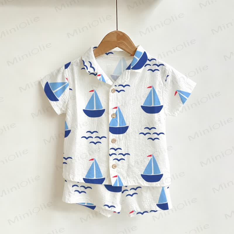 Toddler Boys White Sailboat Animal Shirt and Shorts 2-piece Set - White - 3-5T - image 1