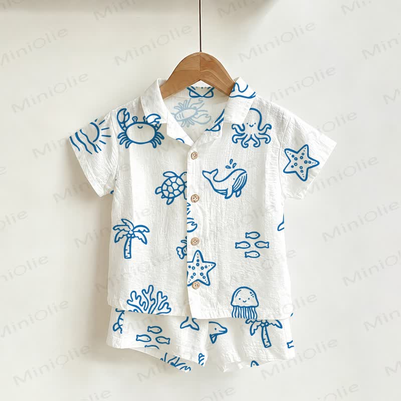Toddler Boys White Marine Animal Shirt and Shorts 2-piece Set - White - 3-5T - image 1