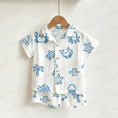 Toddler Boys White Marine Animal Shirt and Shorts 2-piece Set - White - 3-5T - image 1