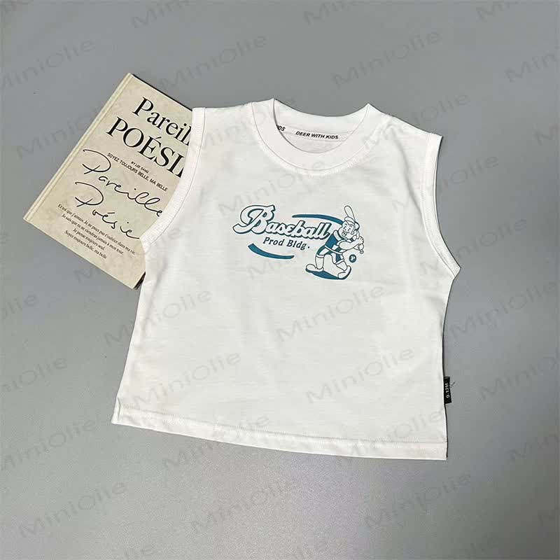 Baby Toddler White Baseball Print Tank Top or Blue Plaid Shorts - White - 4-5T - image 2
