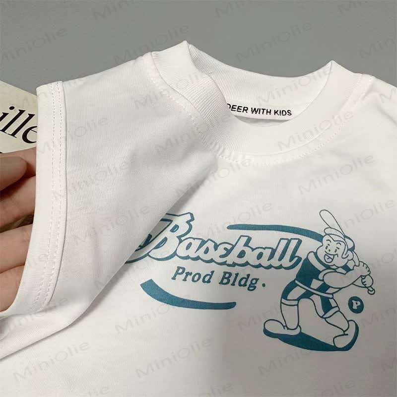 Baby Toddler White Baseball Print Tank Top or Blue Plaid Shorts - image 4