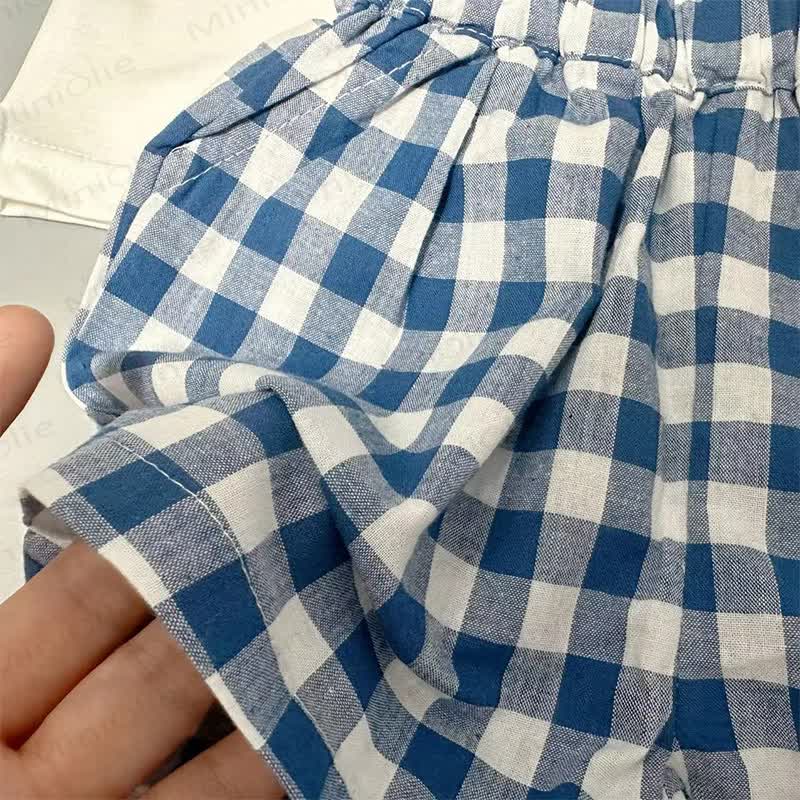 Baby Toddler White Baseball Print Tank Top or Blue Plaid Shorts - image 6