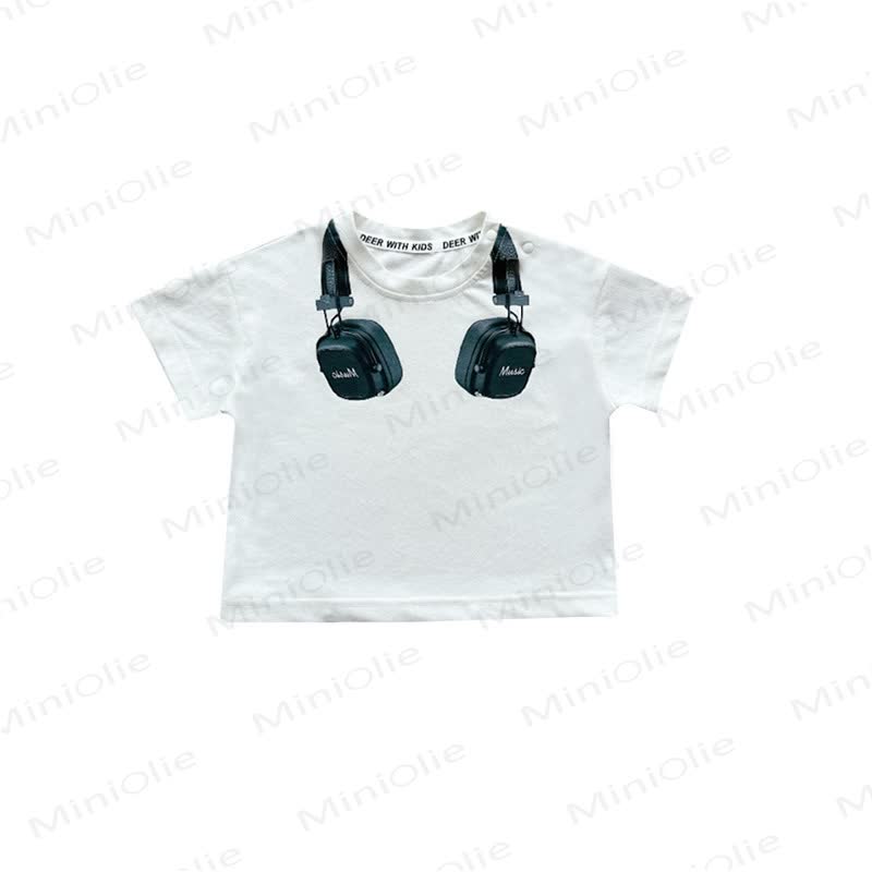 Baby Toddler Headphone Collection Tee or Stripe Shorts - White - 4-5T - image 2