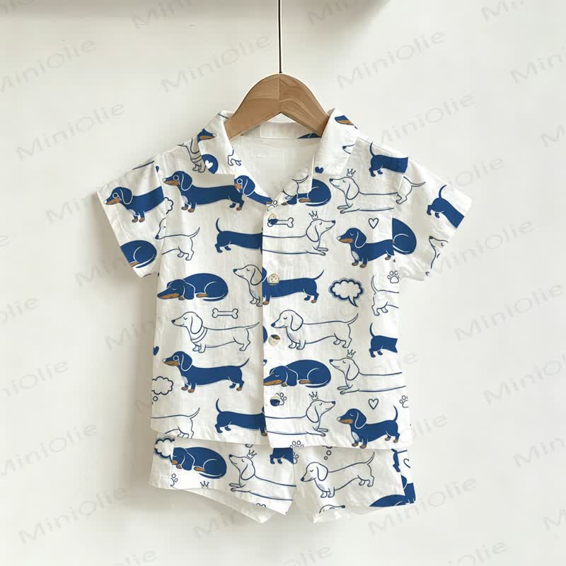 Toddler Boys Dachshund Print Shirt and Shorts 2-piece Set - White - 3-5T - image 1