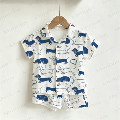 Toddler Boys Dachshund Print Shirt and Shorts 2-piece Set - White - 3-5T - image 1