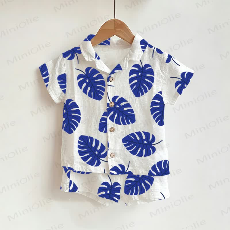 Toddler Boys Leaves Print Shirt and Shorts 2-piece Set - White - 3-5T - image 1