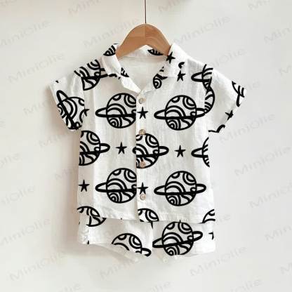Toddler Boys Plant Print Shirt and Shorts 2-piece Set - White - 3-5T - image 1